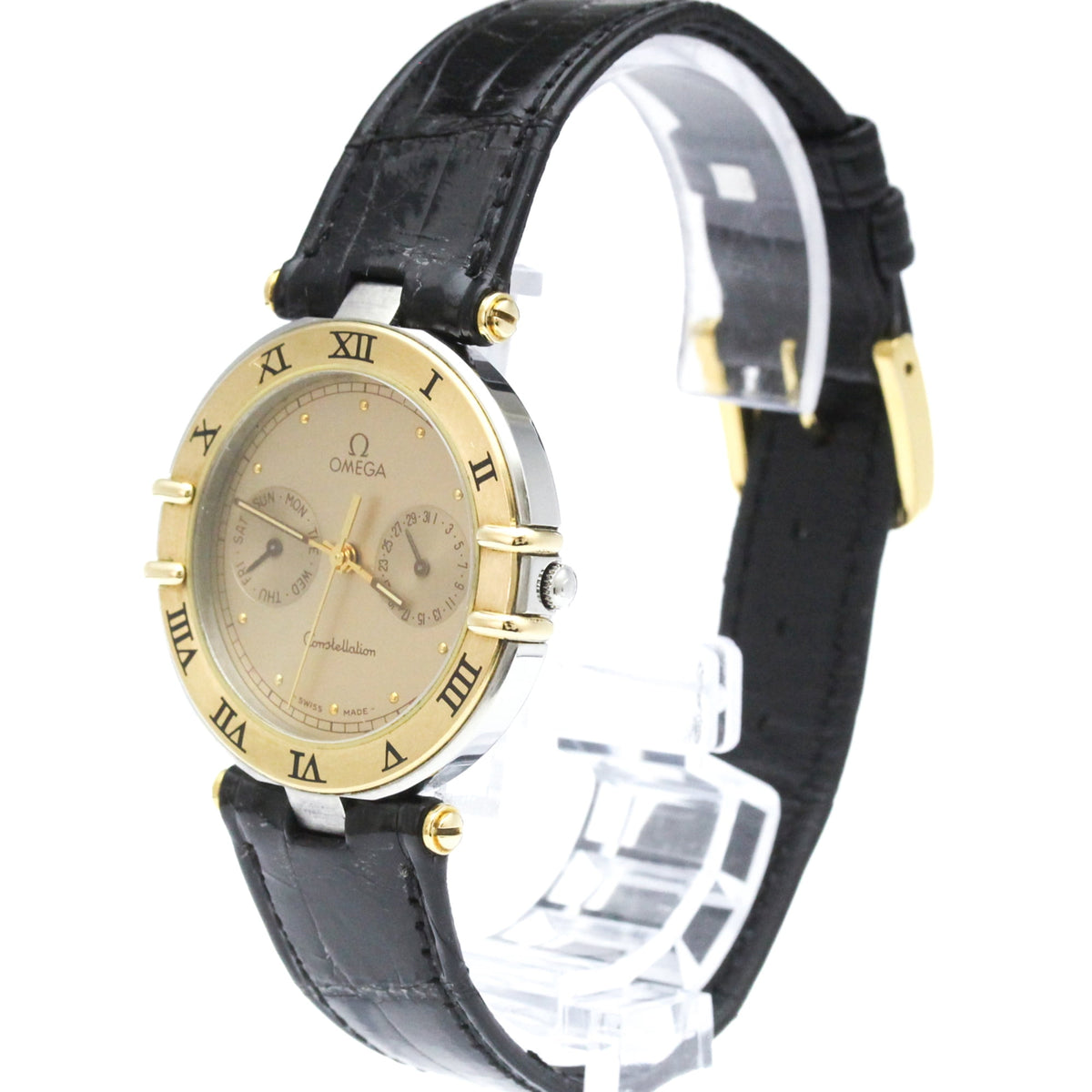 Pre-Owned OMEGA Constellation Day date 18K Gold Quartz Watch 196.1070 Polished