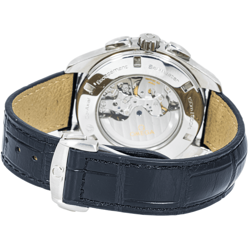 Pre-Owned Omega Seamaster Planet Ocean 600M Chronograph 44mm White Dial Black Leather Strap Watch