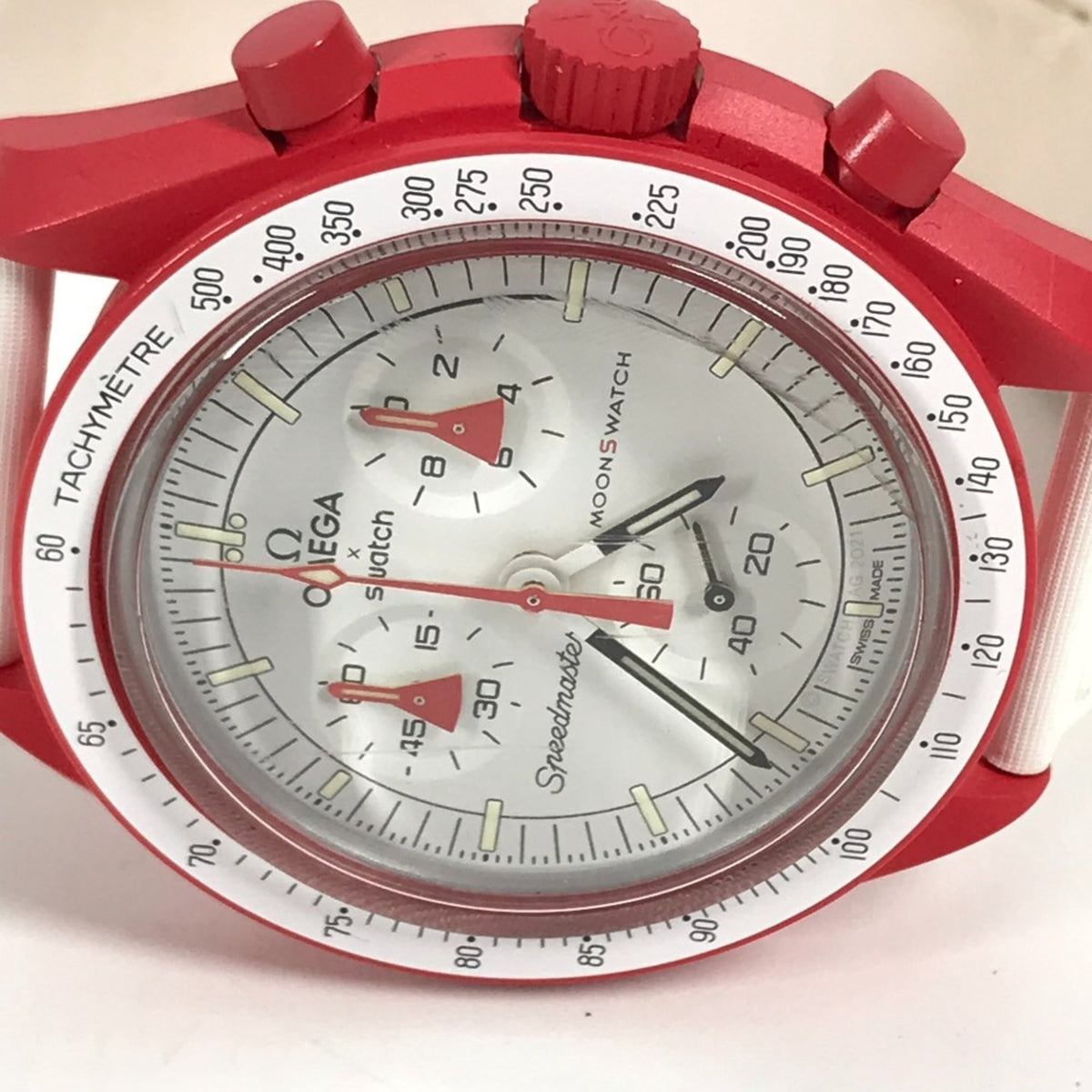 Pre-Owned OMEGA Swatch SO33R100 Omega collaboration Moon MISSION TO MARS Mars watch for women,...