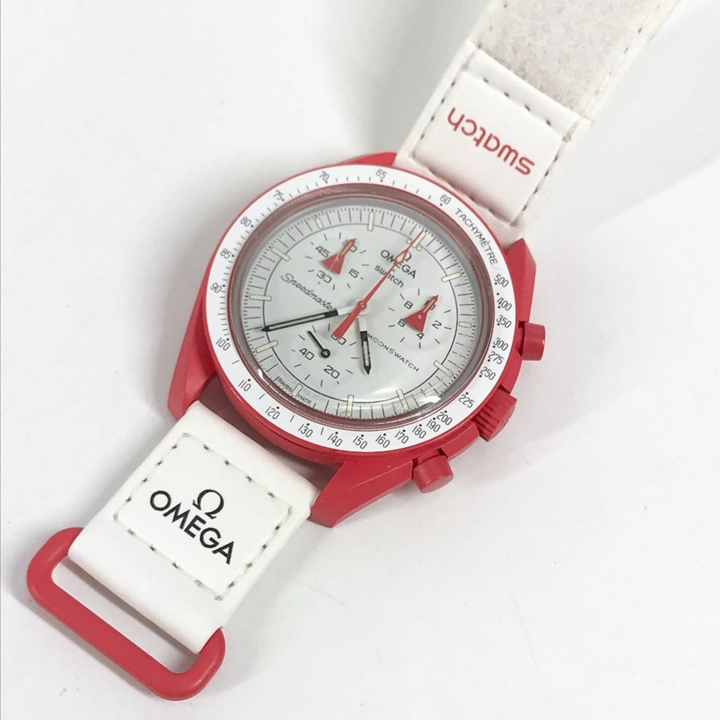 Pre-Owned OMEGA Swatch SO33R100 Omega collaboration Moon MISSION TO MARS Mars watch for women,...