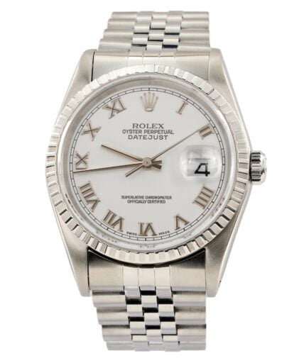 Pre-Owned Mens Rolex Stainless Steel Datejust Watch with White Roman Dial 16220