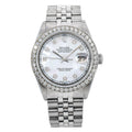 Pre-Owned Rolex Datejust 36MM 1601 White Mother of Pearl Diamond Dial Diamond Bezel Stainless Steel Jubilee Bracelet 1.25ct