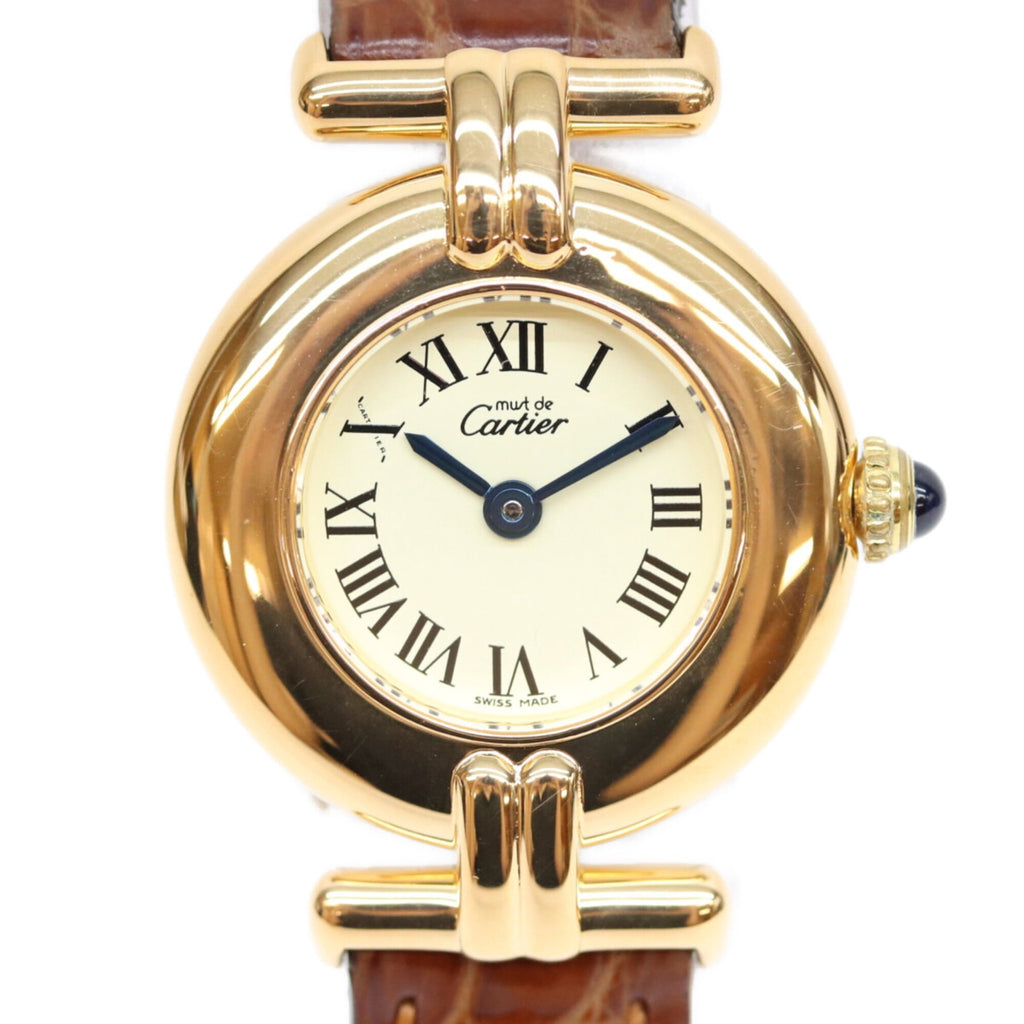 Pre-Owned Cartier W1000653 925 Must Colisée SM Ivory Roman Dial Vermeil Quartz Watch Gold...