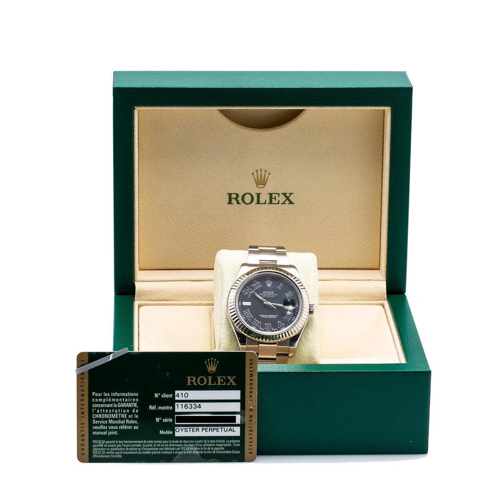 Pre-Owned Rolex Datejust 41MM 116334 Black Roman Dial Fluted Bezel Stainless Steel Oyster Bracelet