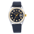 Pre-Owned Rolex Datejust 36MM 1601 Black Diamond Dial Fluted Bezel Black Leather Strap
