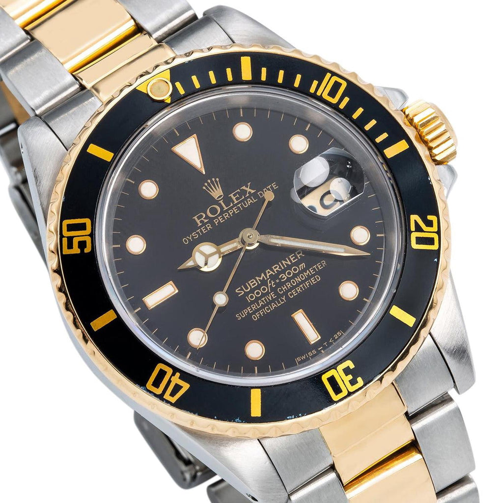 Pre-Owned Rolex Submariner Date 40MM 16613 Black Dial Black Ceramic Bezel Two Tone Yellow Gold Oyster Bracelet