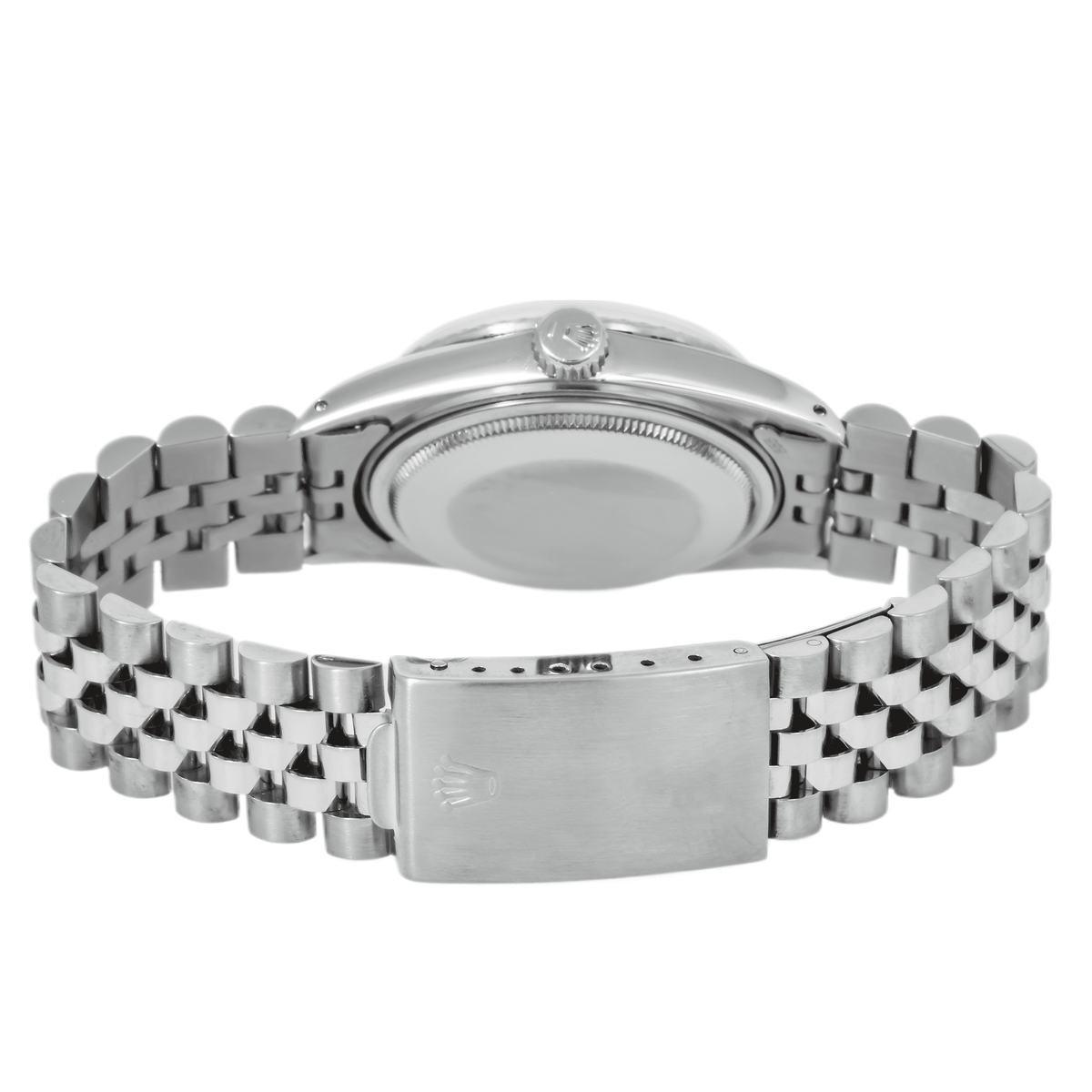 Pre-Owned Rolex Datejust 36MM 1603 White Roman Dial Engine Turned Bezel Stainless Steel Jubilee Bracelet