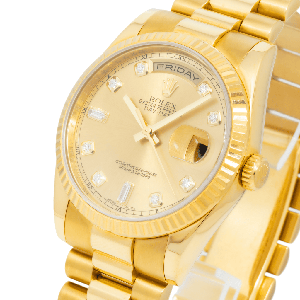 Pre-Owned Rolex 18K Yellow Gold Day Date with Champagne Diamond Dial and President Bracelet