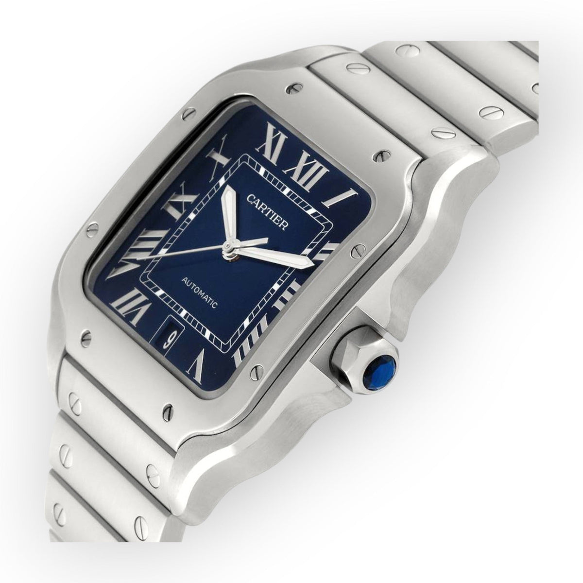 Pre-Owned Cartier Santos WSSA0030 40mm Blue Dial With Stainless Steel Bracelet