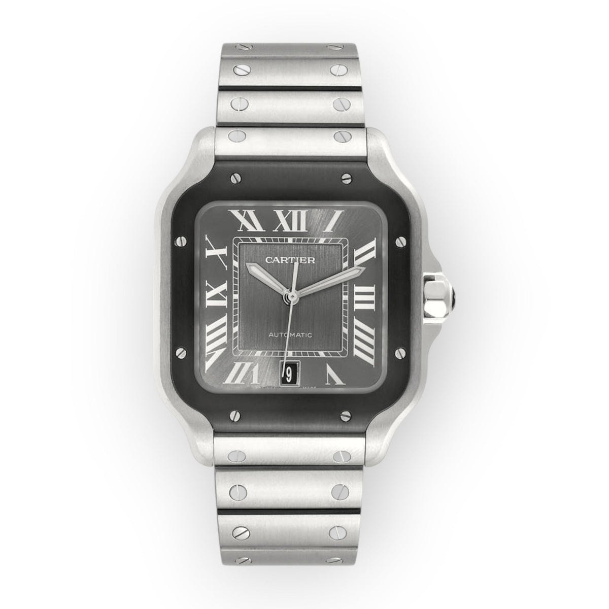 Pre-Owned Cartier Santos Steel ADLC WSSA0037 Grey Dial Mens Watch