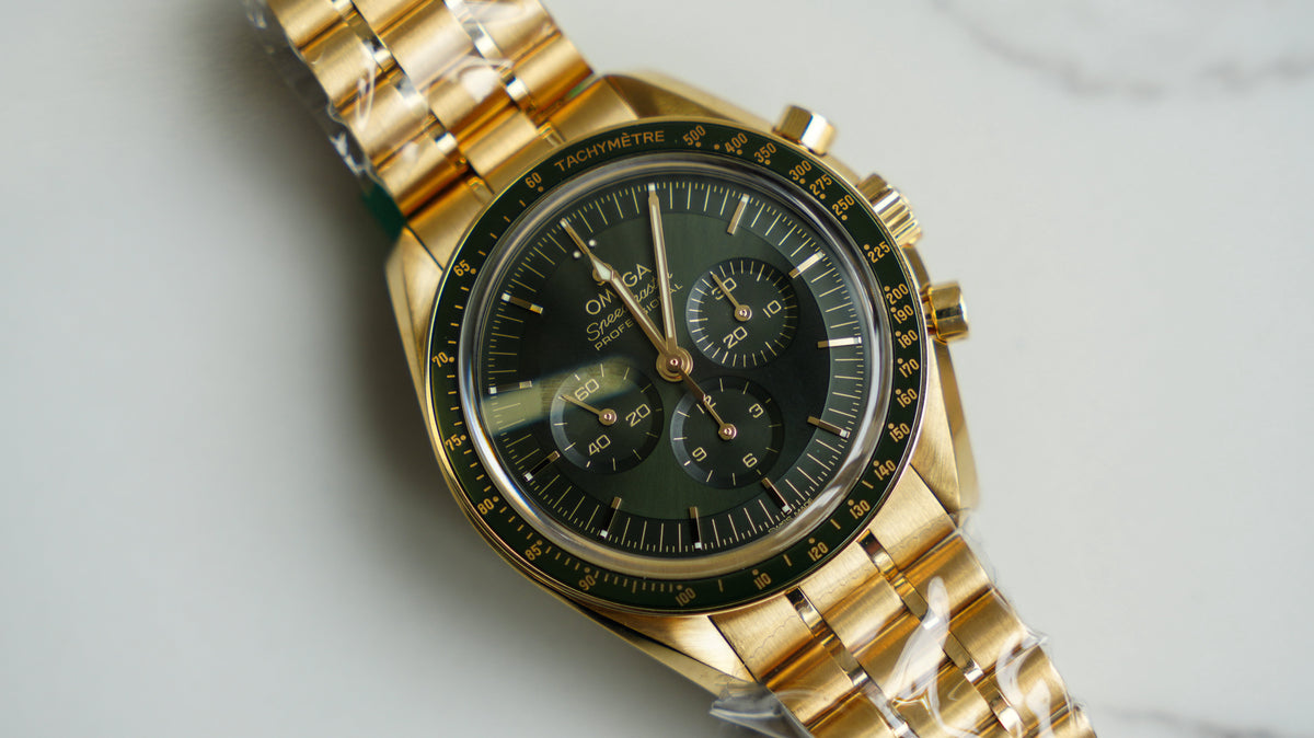 Pre-Owned Omega Speedmaster Moonwatch Professional - 42mm Green Dial in 18K Moonshineâ„¢ Gold