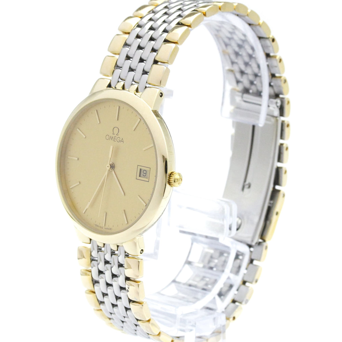 Pre-Owned OMEGA De Ville Gold Plated Steel Quartz Mens Watch 396.1012 Polished
