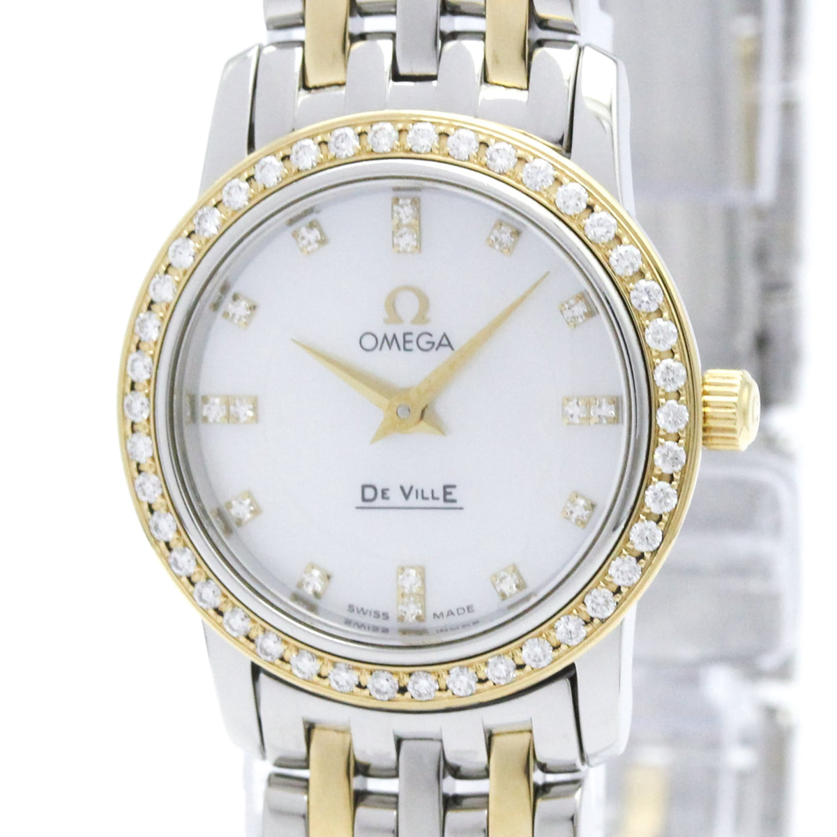 Pre-Owned OMEGA De Ville Prestige Diamond MOP Dial 18K Gold Steel Watch 4375.75 Polished